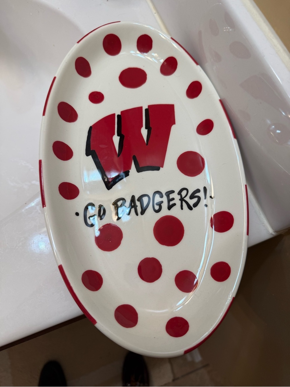 Magnolia Red and White Striped Oval Platter